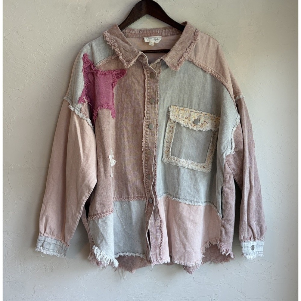 Oli & Hali Spring Dream Washed Peace Jacket L Patchwork Oversized Star Denim
